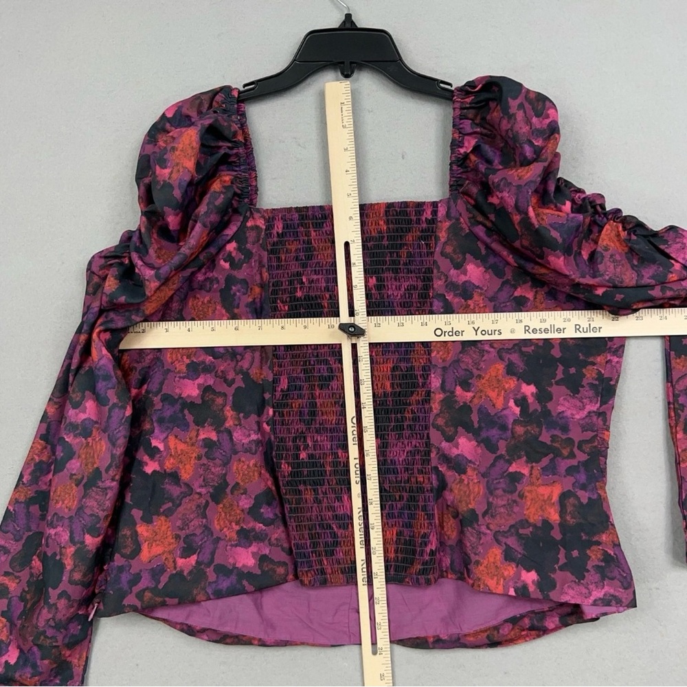 Anthropologie Samant Chauhan Blouse 2X Purple Floral Puff Square Ruched NWT - Picture 13 of 15